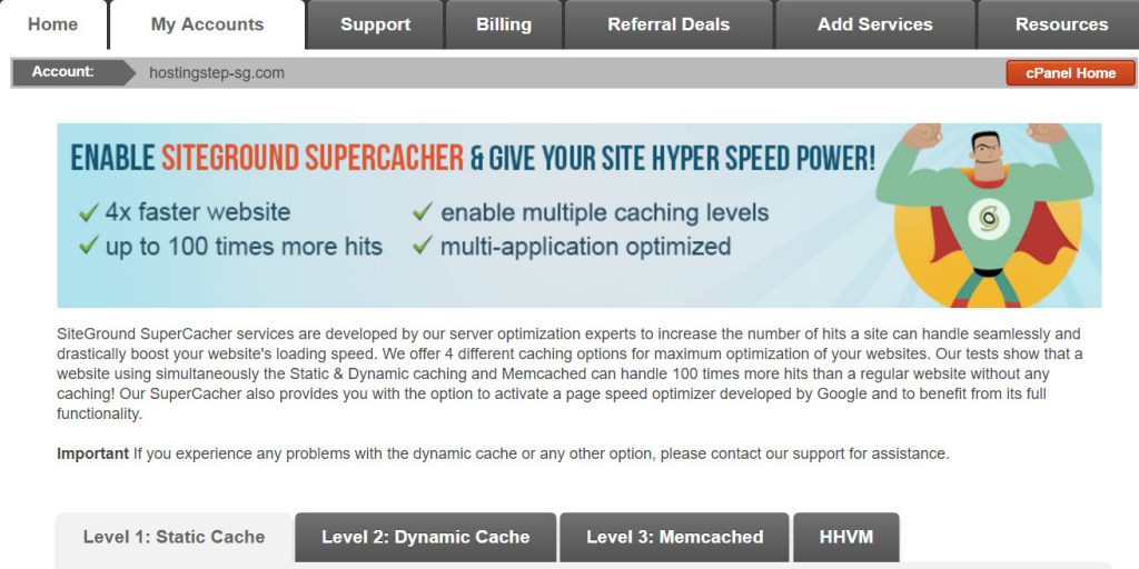 supercacher SiteGround Review | User Reviews | Hostingstep 7